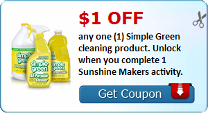 $1.00 off any one (1) Simple Green cleaning product. Unlock when you complete 1 Sunshine Makers activity.
